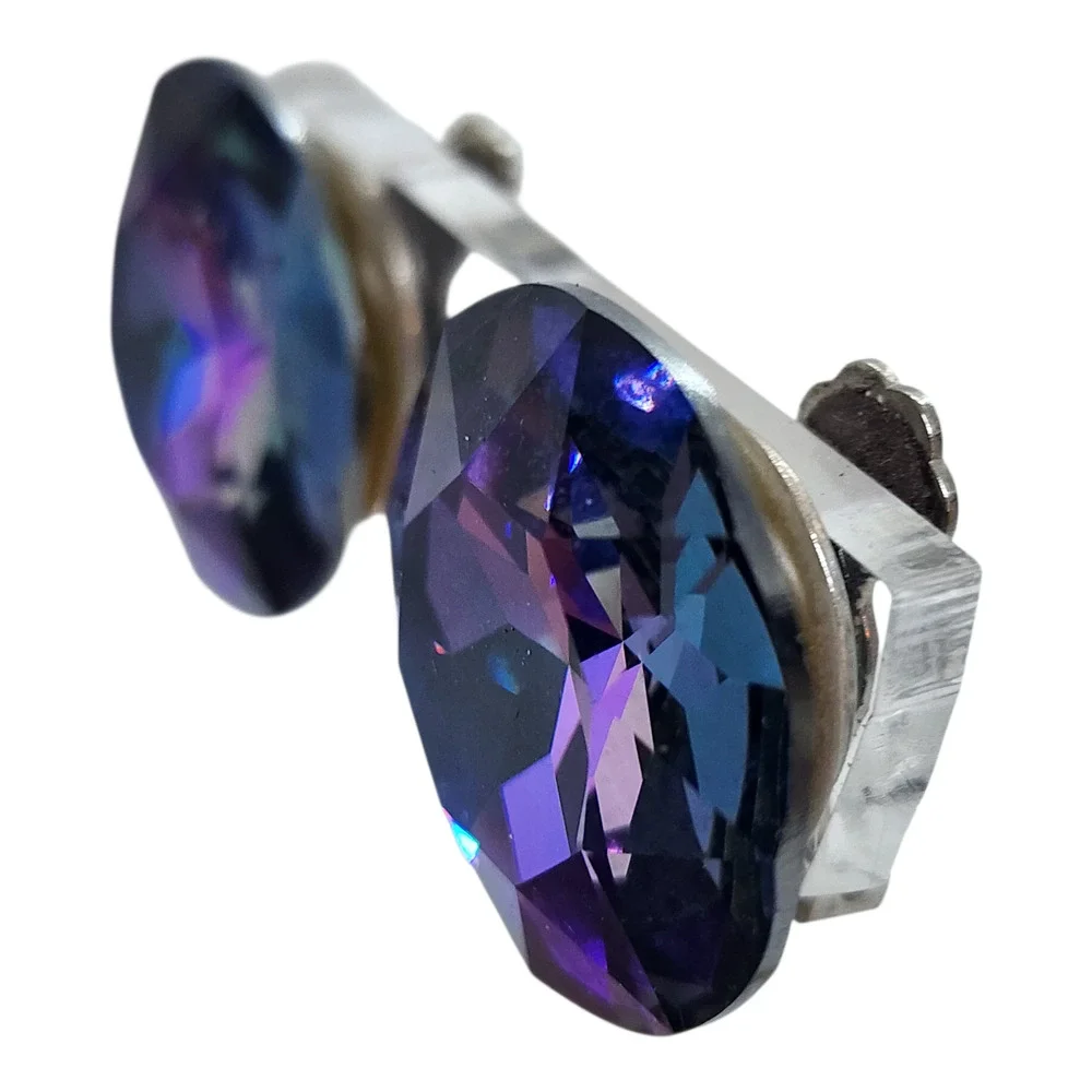 Vintage Swarovski Big Earrings Heliotrope Vitrail Purple Blue Iridescent Giant